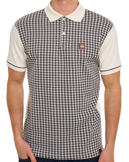 Trojan Houndstooth Panel Polo Ecru