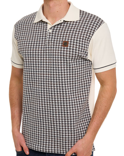 Trojan Houndstooth Panel Polo Ecru