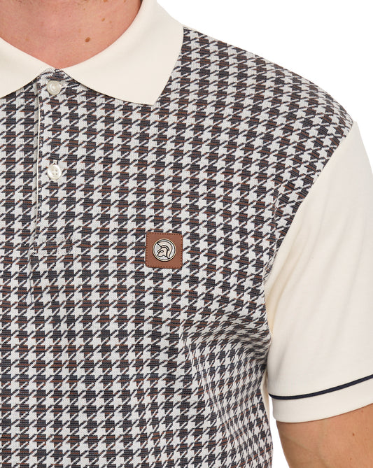 Trojan Trojan Houndstooth Panel Polo Ecru