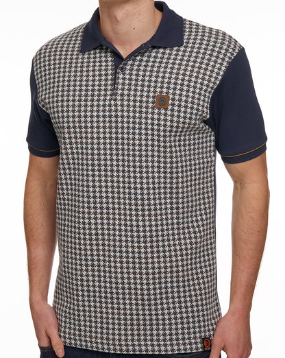 Trojan Houndstooth Panel Polo Navy