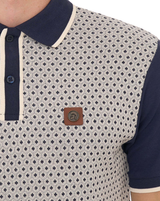 Trojan Trojan Motif Jacquard Panel Polo Navy