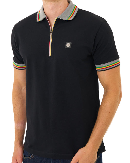 Trojan Trojan Oxford Collar Zip Pique Polo Black