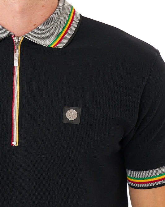 Trojan Trojan Oxford Collar Zip Pique Polo Black