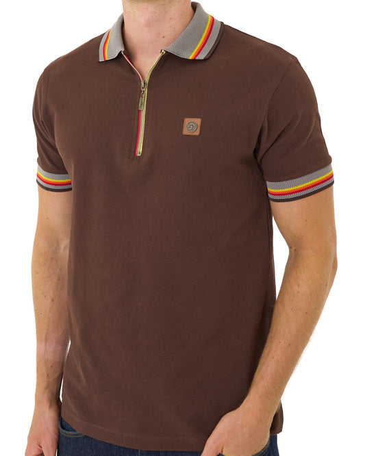 Trojan Trojan Oxford Collar Zip Polo Chocolate