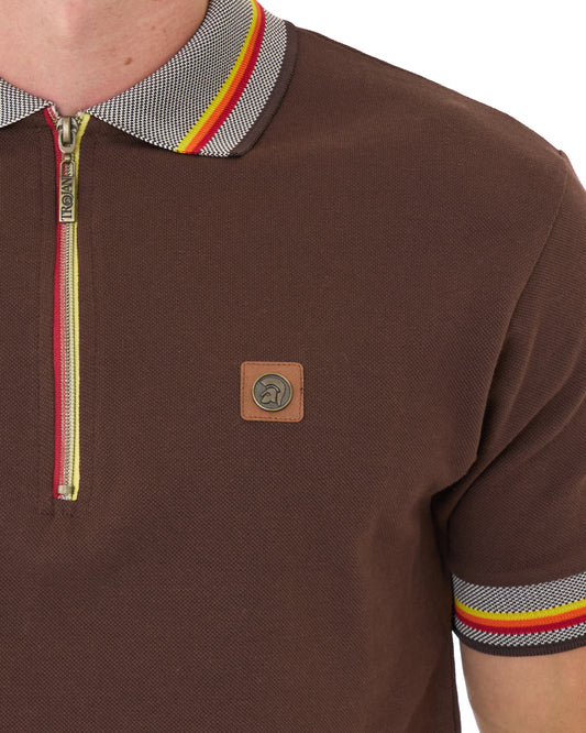 Trojan Trojan Oxford Collar Zip Polo Chocolate
