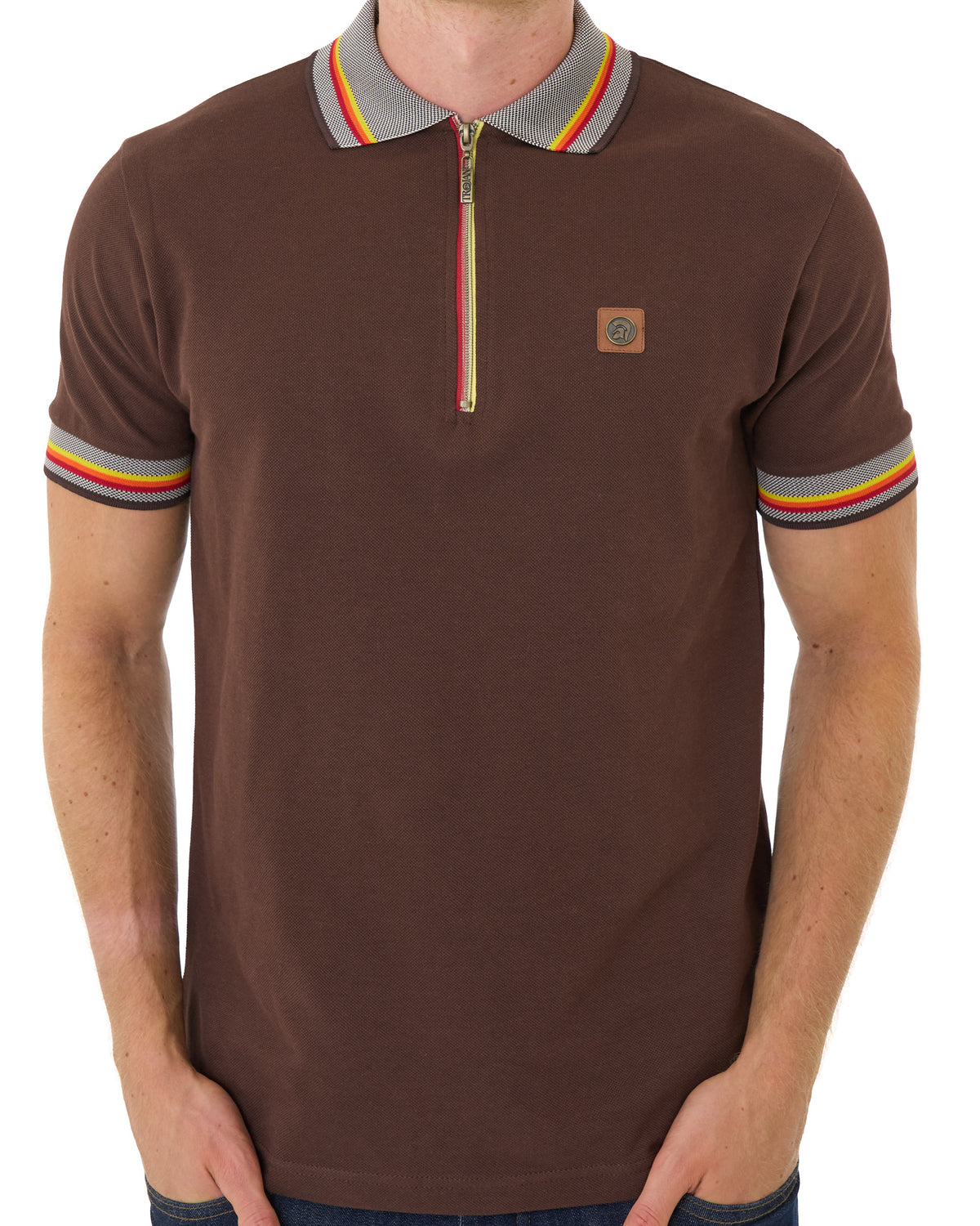 Trojan Oxford Collar Zip Polo Chocolate