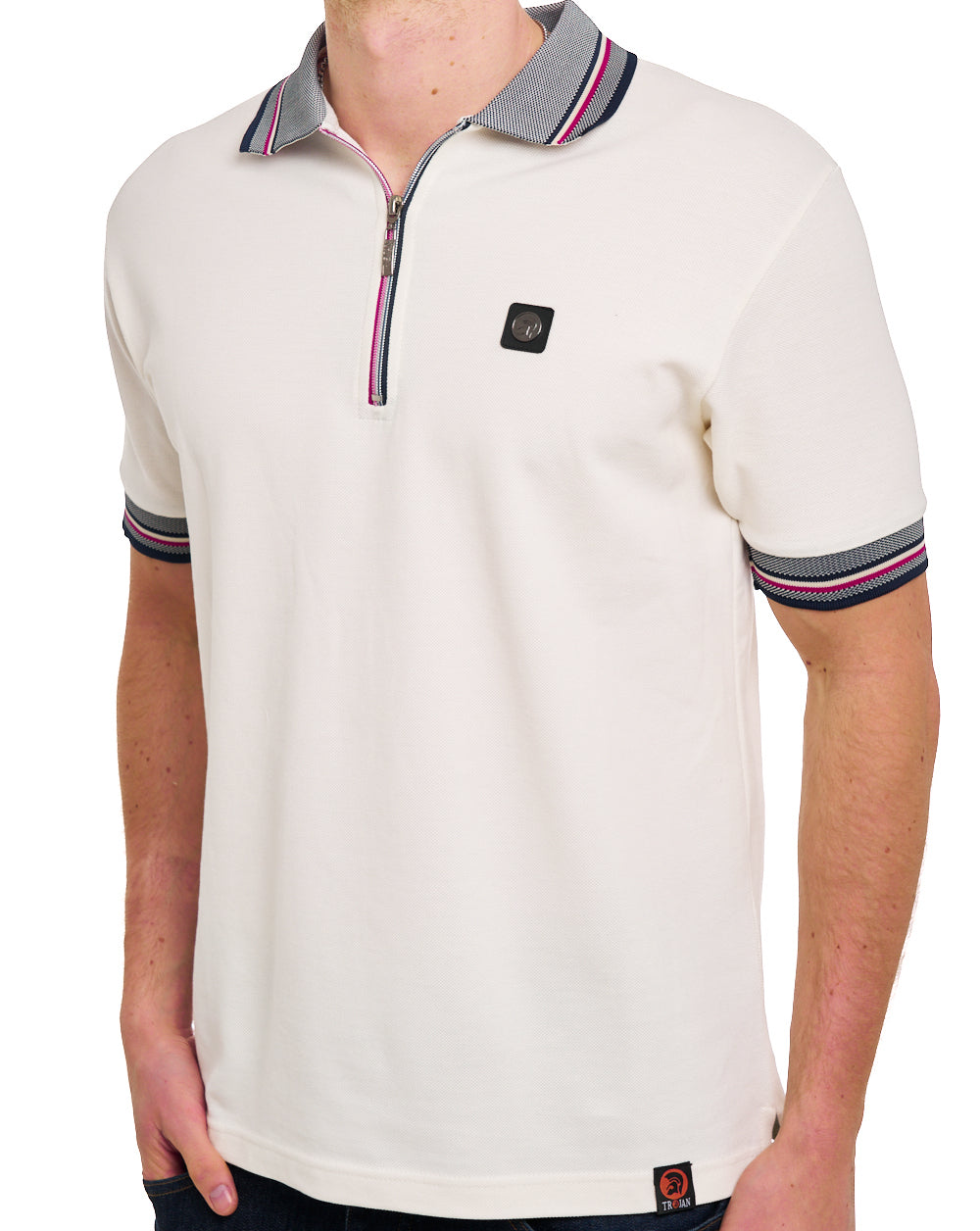 Trojan Oxford Collar Zip Polo Ecru