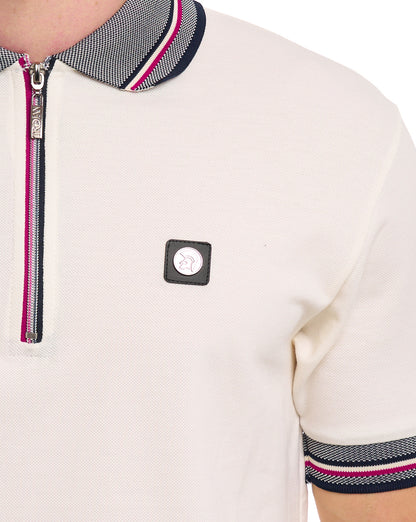 Trojan Oxford Collar Zip Polo Ecru