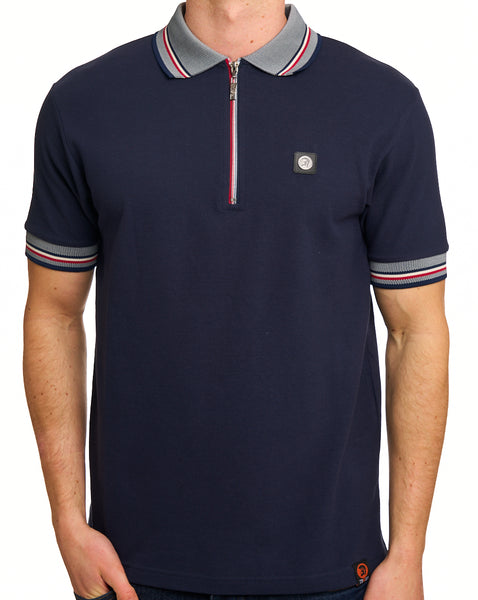 Trojan Oxford Collar Zip Polo Navy