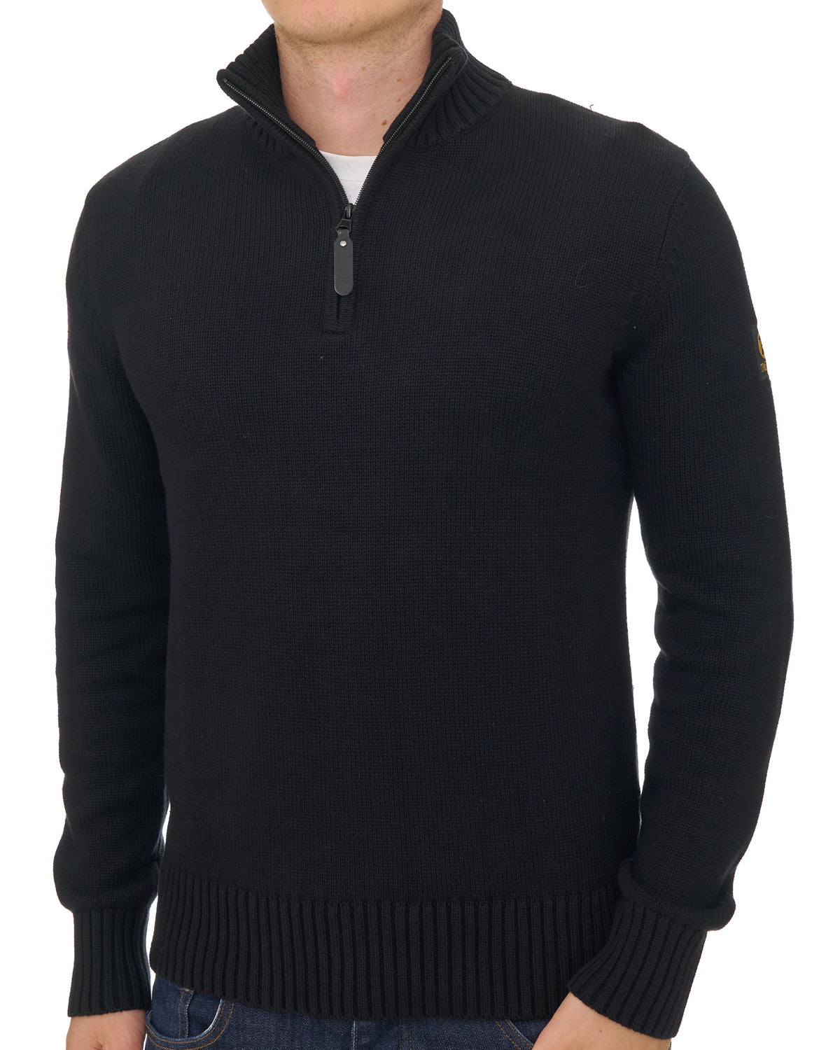 Trojan Quarter Zip Funnel Neck Knit Black