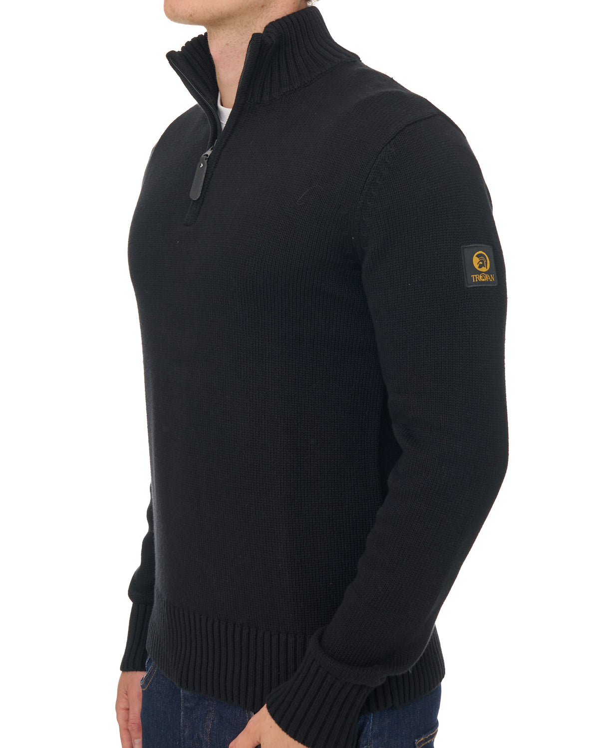 Trojan Quarter Zip Funnel Neck Knit Black