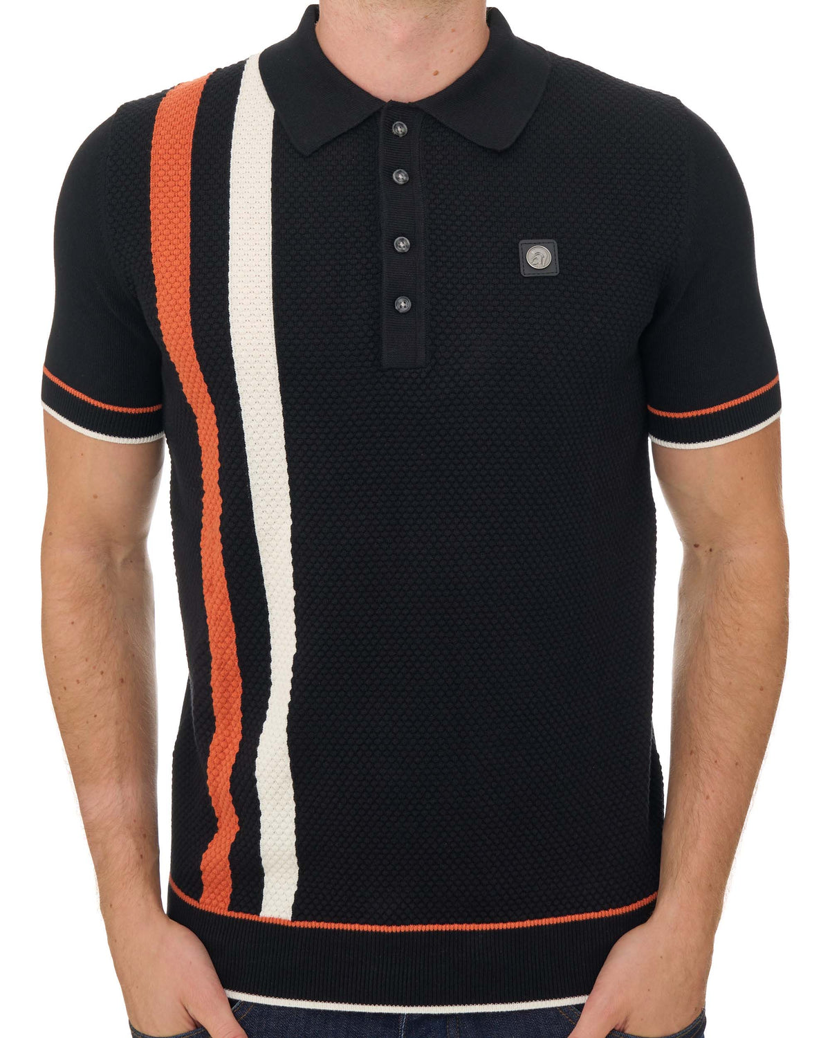 Trojan Racing Stripe Knit Polo Black