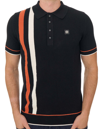 Trojan Racing Stripe Knit Polo Black