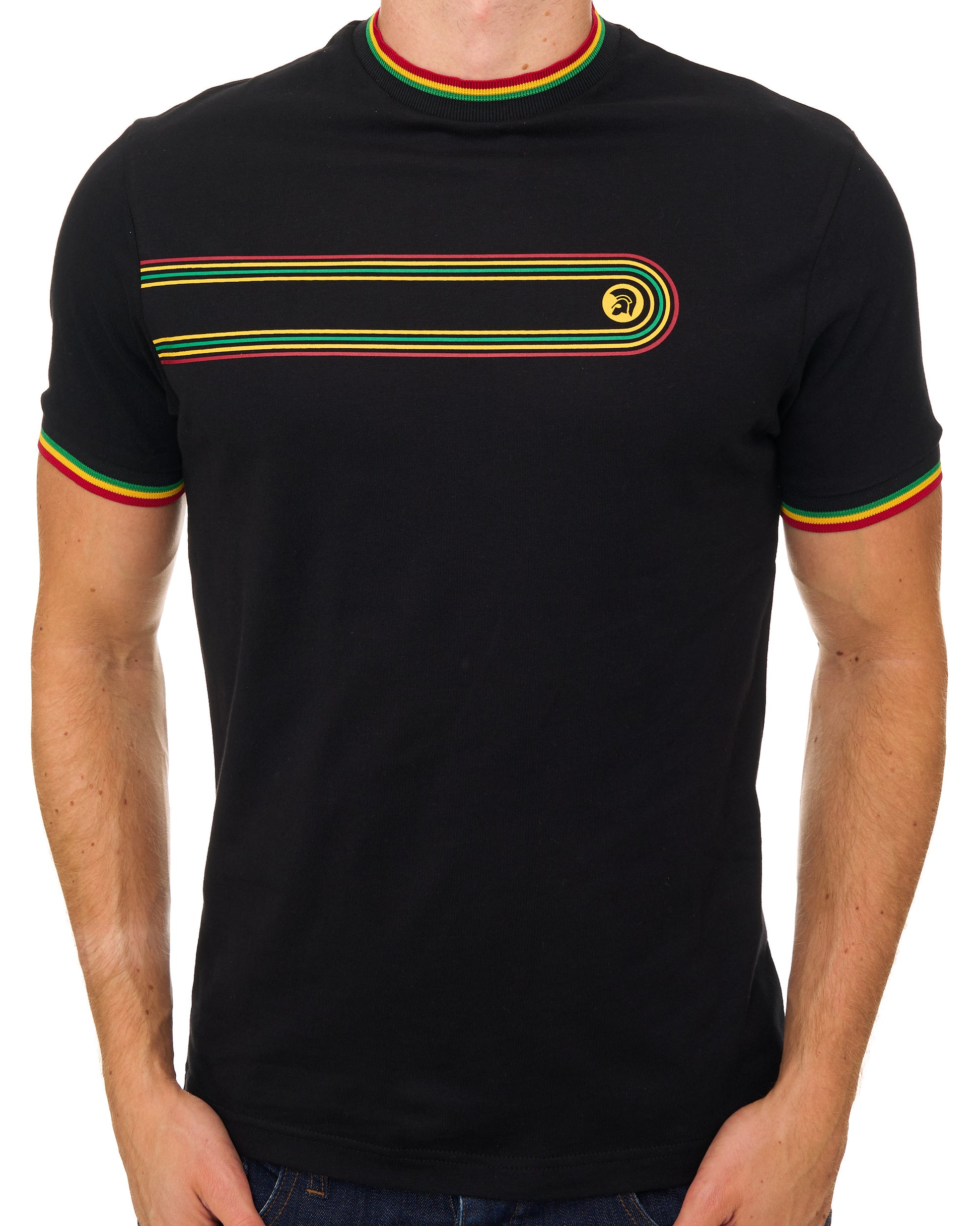 Trojan Retro Print Stripe T Shirt Black