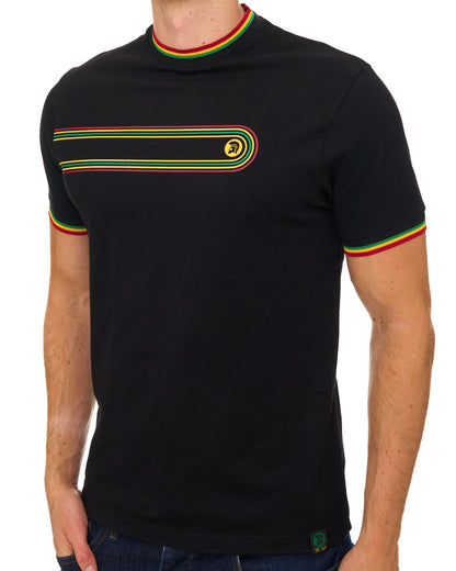 Trojan Retro Print Stripe T Shirt Black