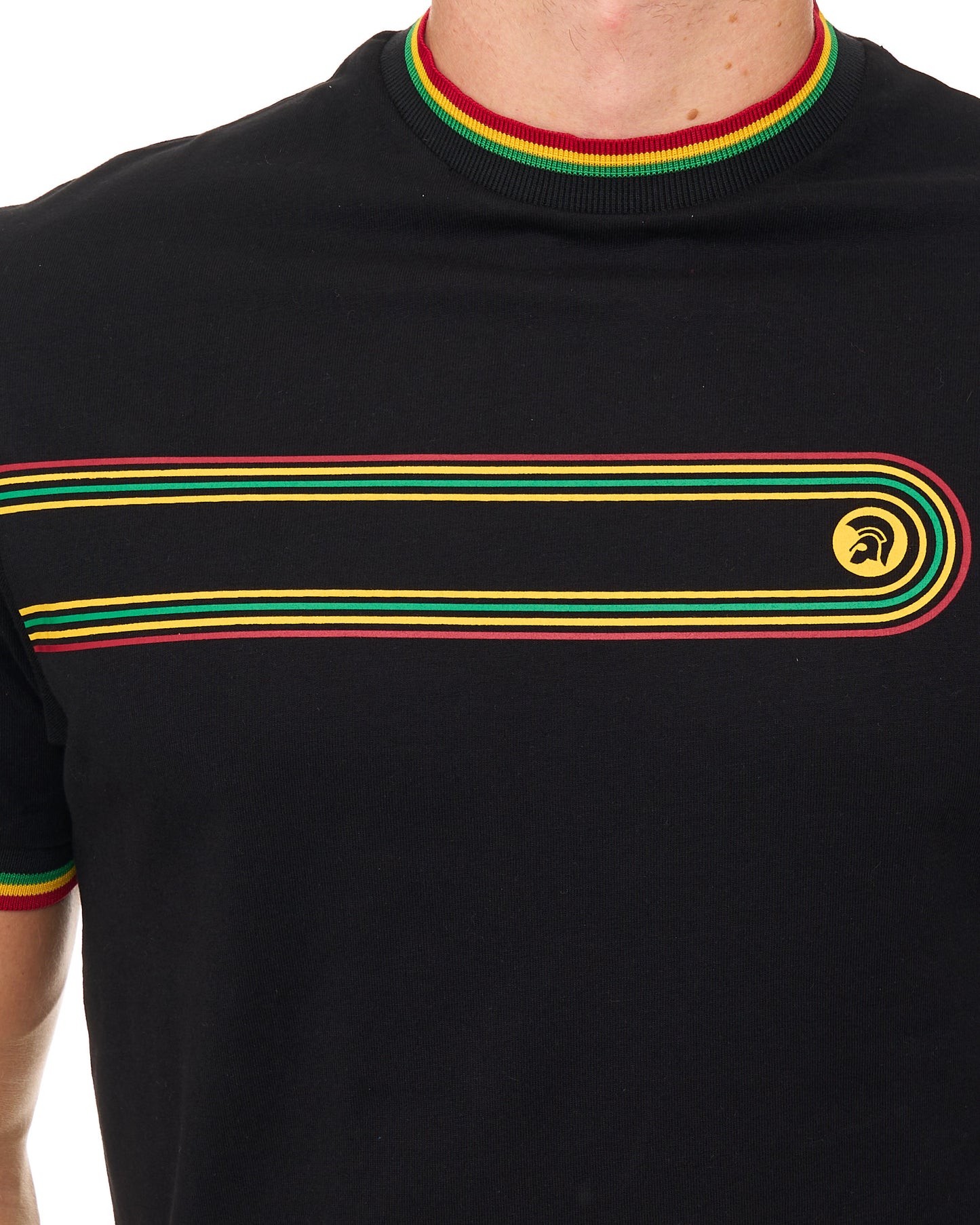 Trojan Retro Print Stripe T Shirt Black