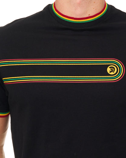 Trojan Retro Print Stripe T Shirt Black