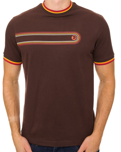 Trojan Retro Print Stripe T Shirt Chocolate