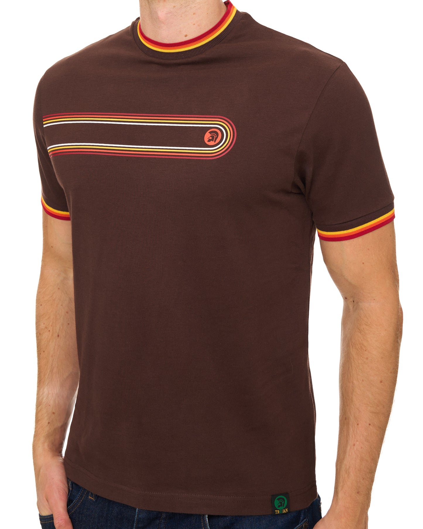 Trojan Retro Print Stripe T Shirt Chocolate
