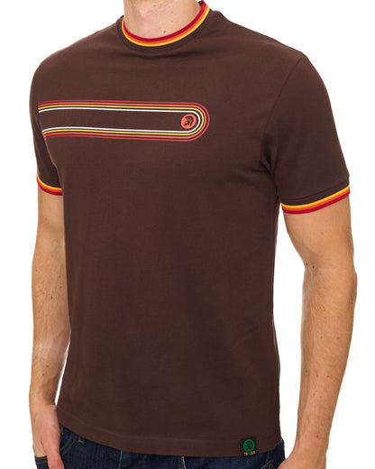 Trojan Retro Print Stripe T Shirt Chocolate