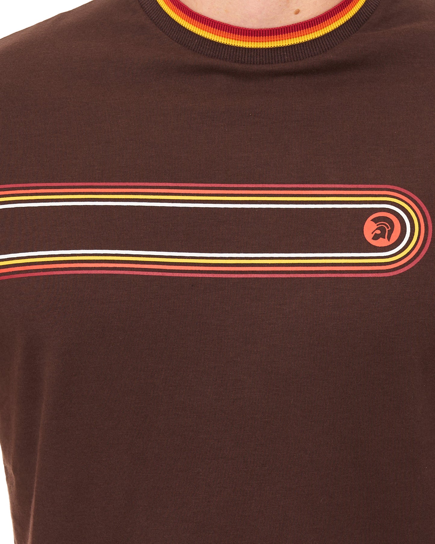 Trojan Retro Print Stripe T Shirt Chocolate