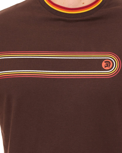 Trojan Retro Print Stripe T Shirt Chocolate