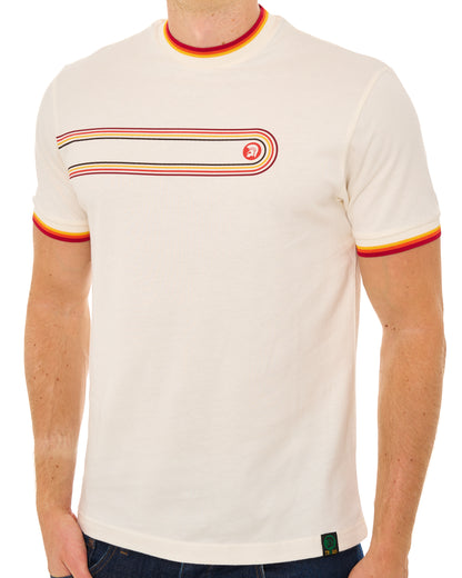 Trojan Retro Print Stripe T Shirt Ecru