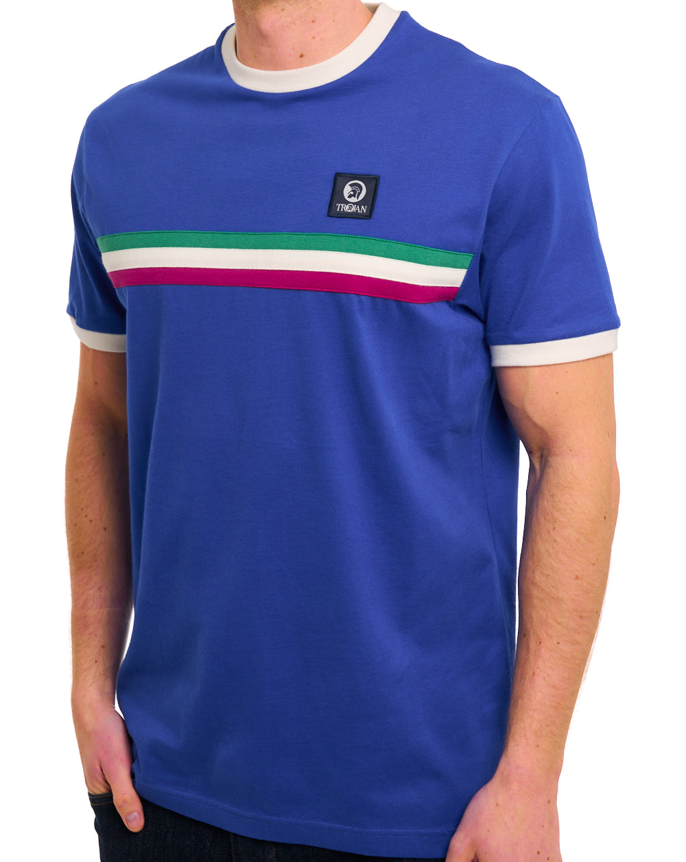 Trojan Stripe Front T Shirt Cobalt Blue