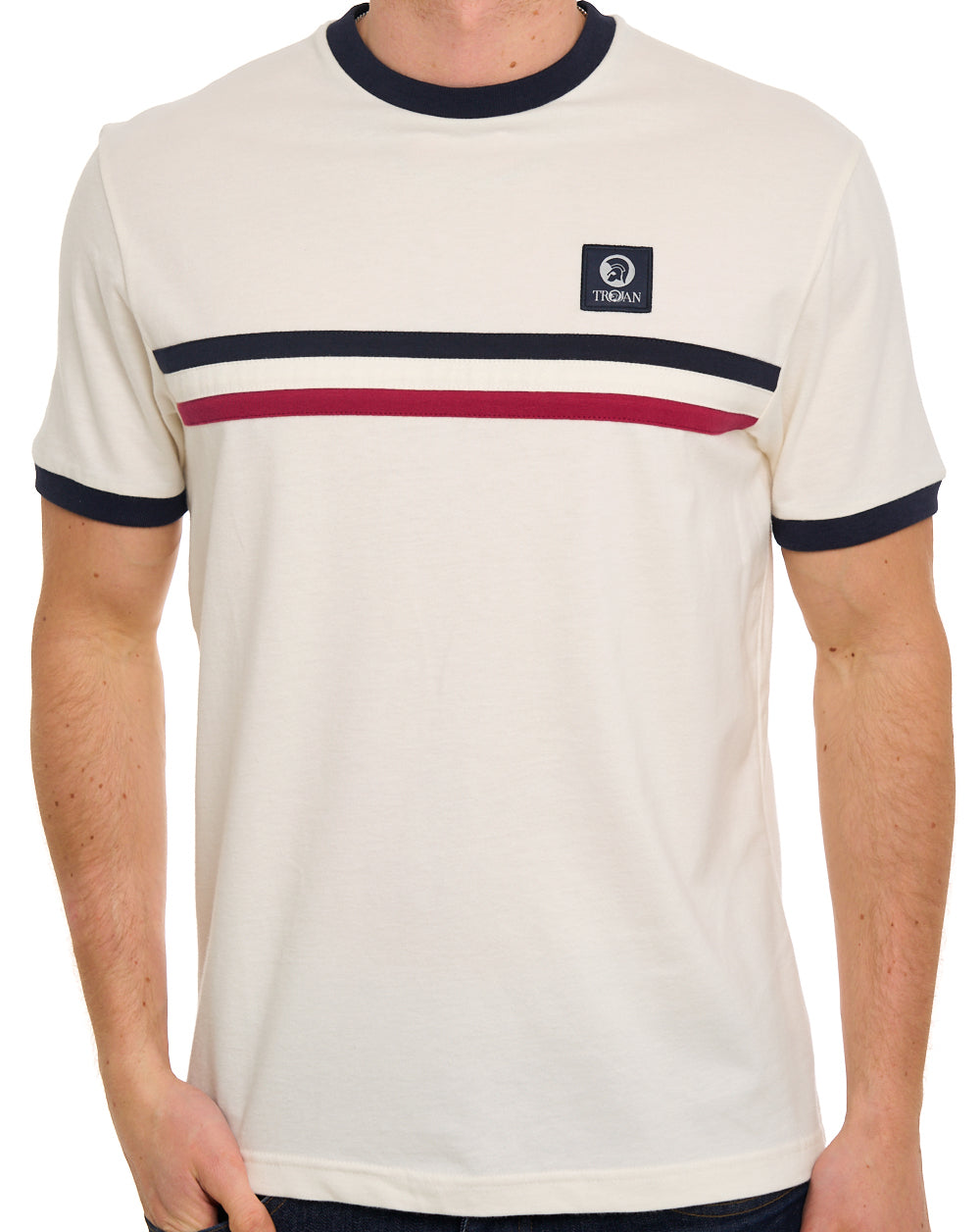 Trojan Stripe Front T Shirt Ecru
