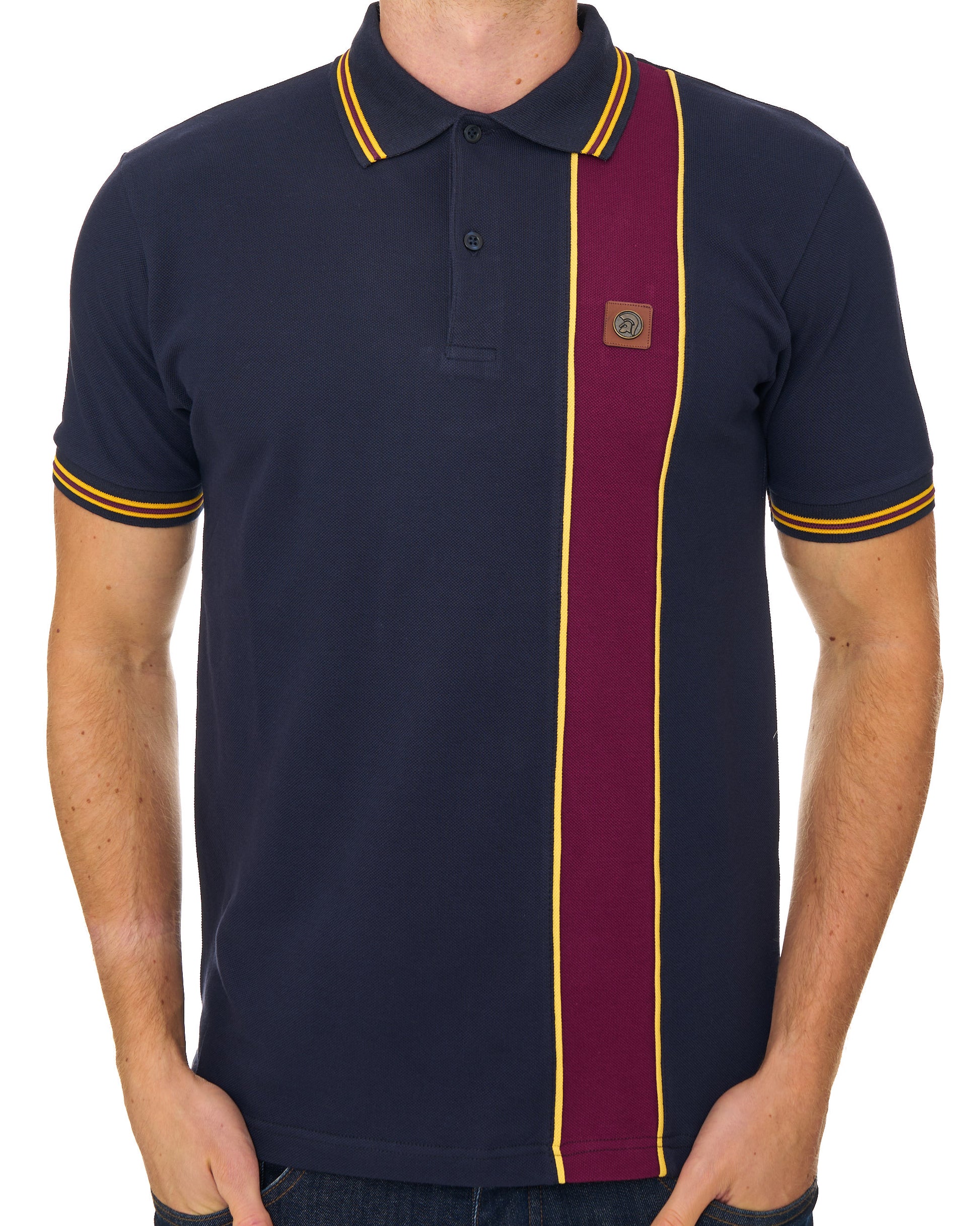 Trojan Stripe Pique Polo Navy/Maroon