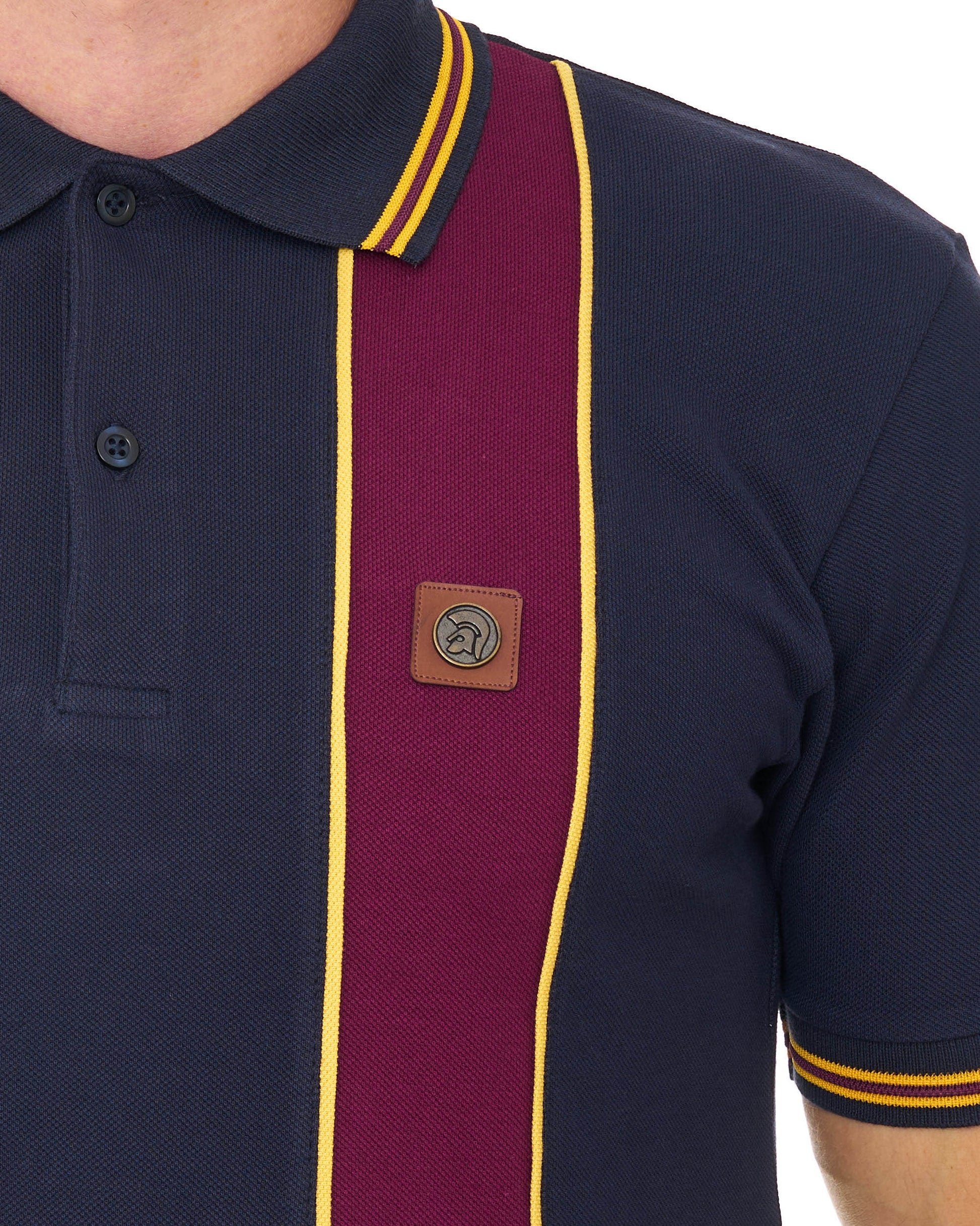 Trojan Stripe Pique Polo Navy/Maroon
