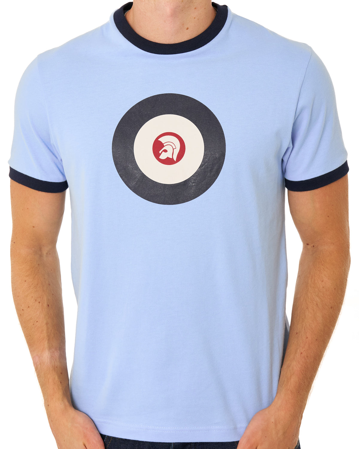 Trojan Target Ringer T Shirt Powder Blue/Navy/Red