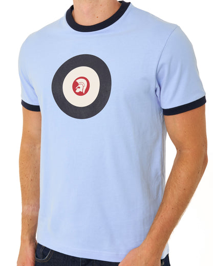 Trojan Target Ringer T Shirt Powder Blue/Navy/Red
