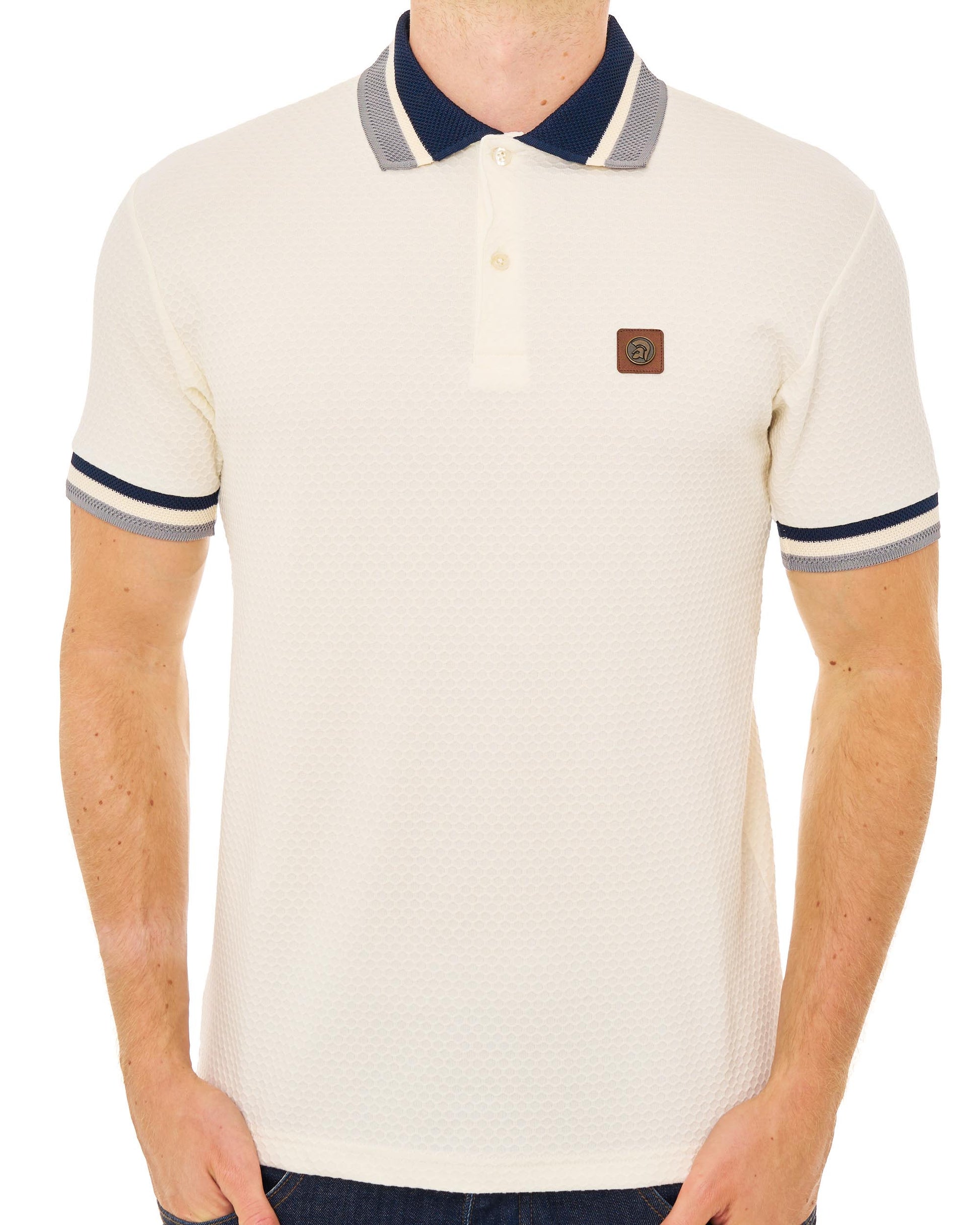 Trojan Textured Jacquard Collar Polo Ecru