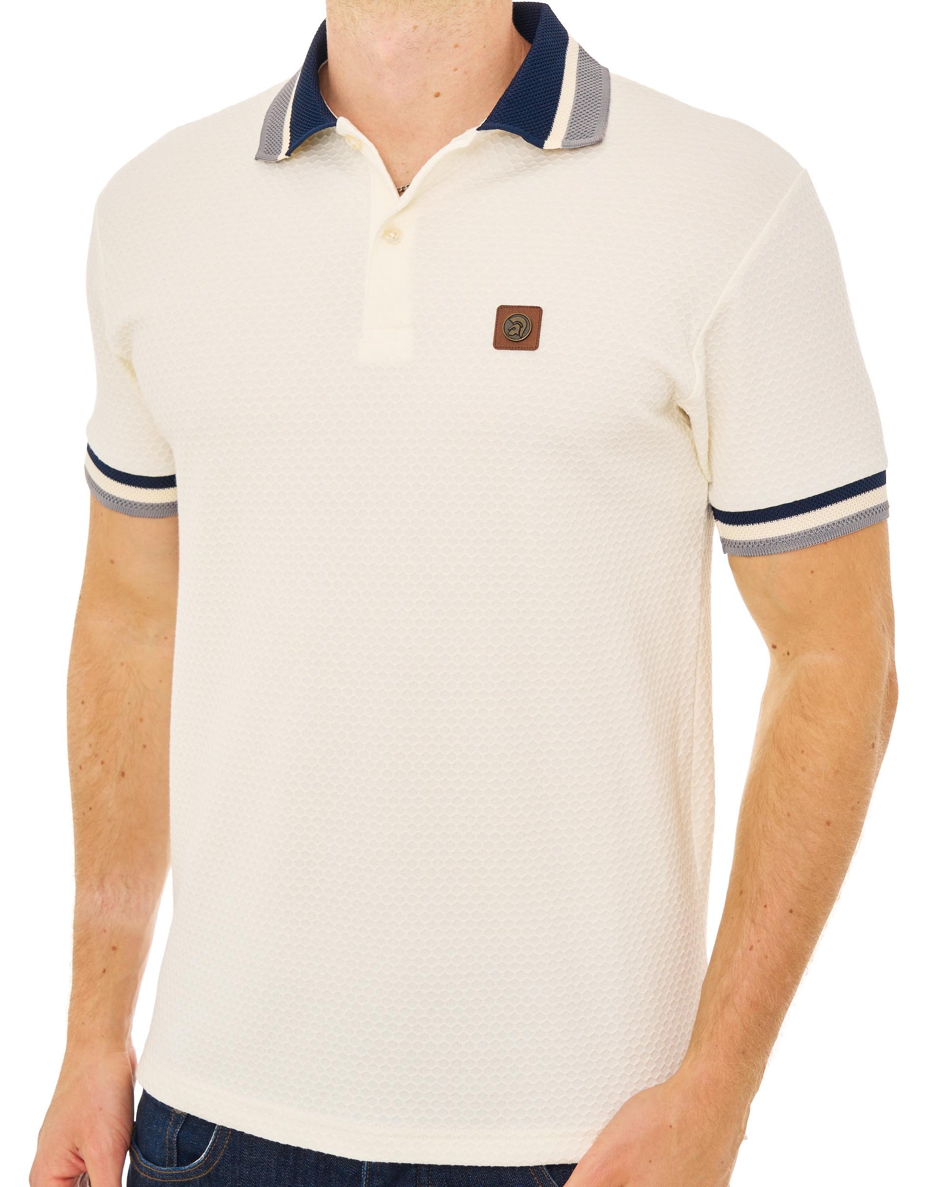 Trojan Textured Jacquard Collar Polo Ecru