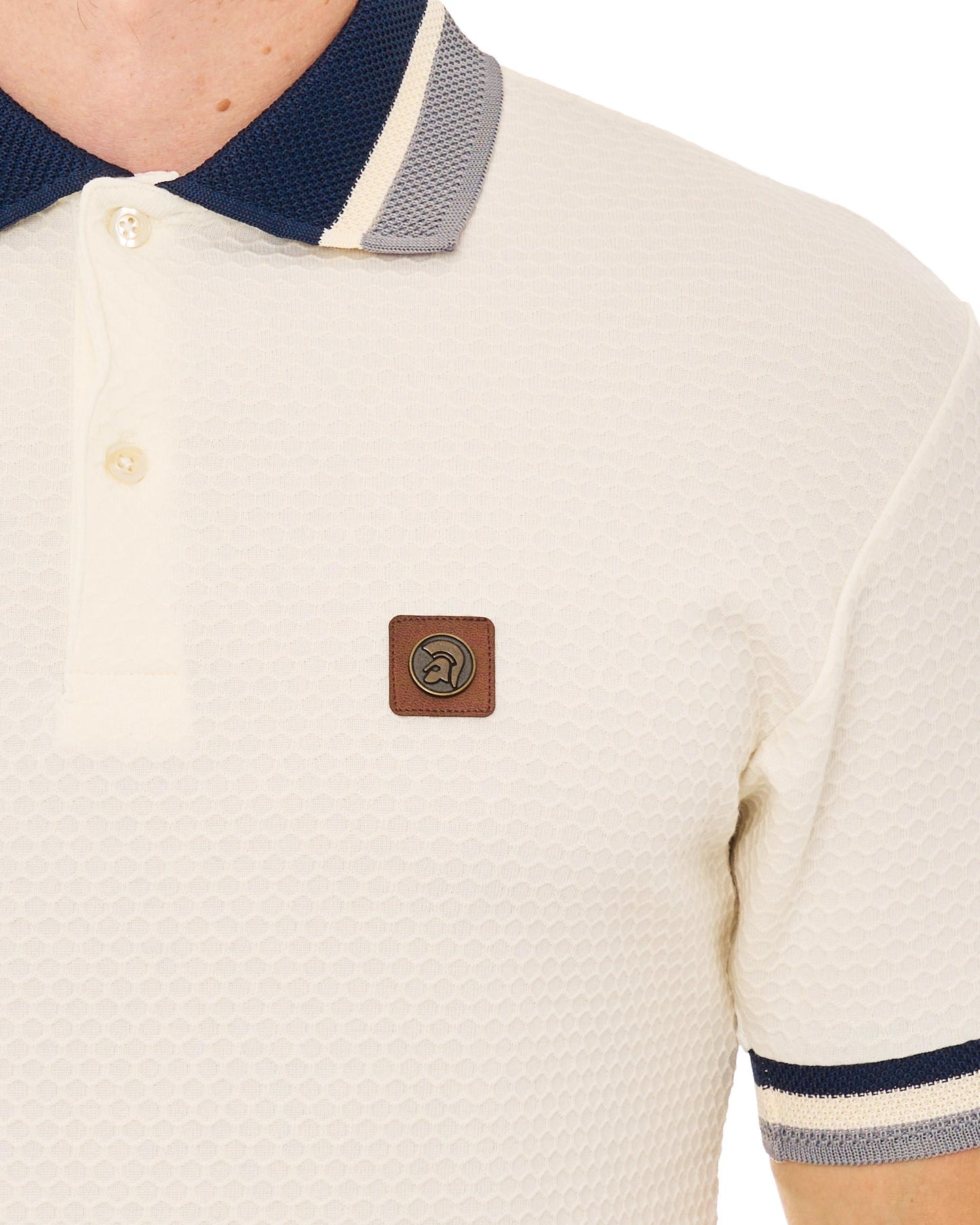 Trojan Textured Jacquard Collar Polo Ecru