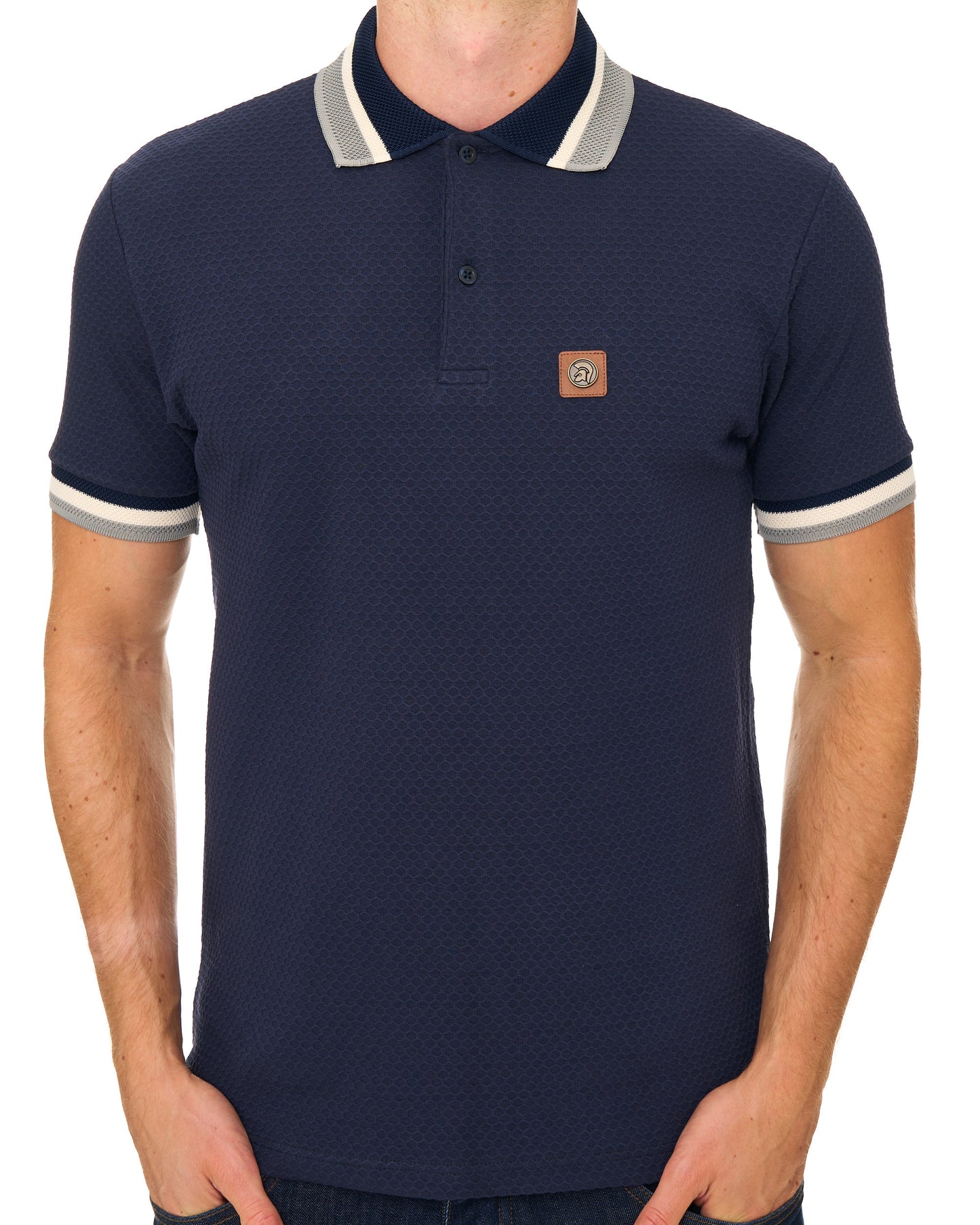 Trojan Textured Jacquard Collar Polo Navy