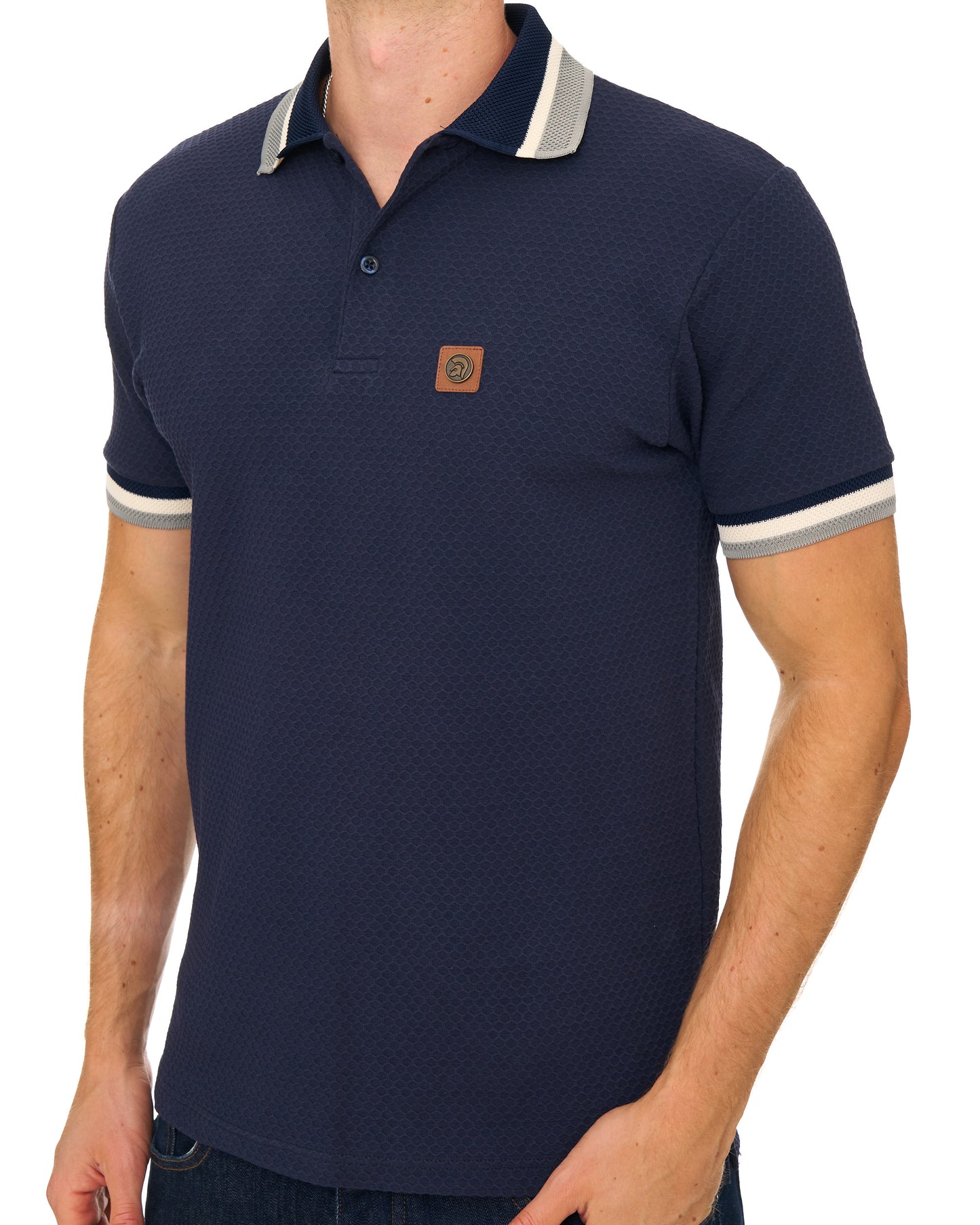 Trojan Textured Jacquard Collar Polo Navy