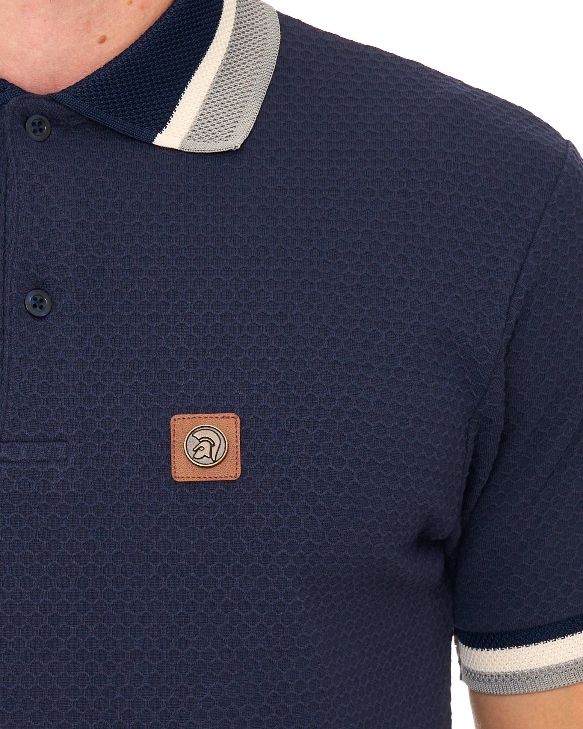 Trojan Textured Jacquard Collar Polo Navy