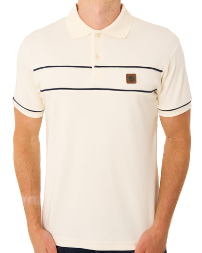 Trojan Twin Piped Polo Shirt Ecru