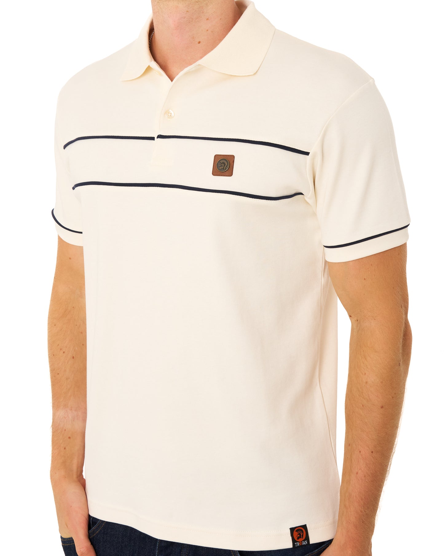 Trojan Twin Piped Polo Shirt Ecru