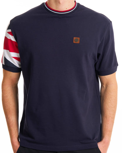 Trojan Union Flag Sleeve T Shirt Navy