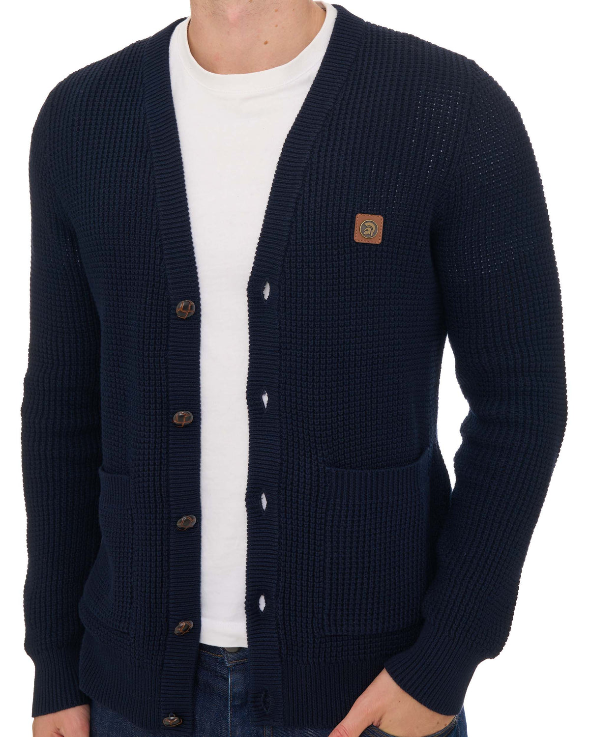 Trojan Waffle Cardigan Navy