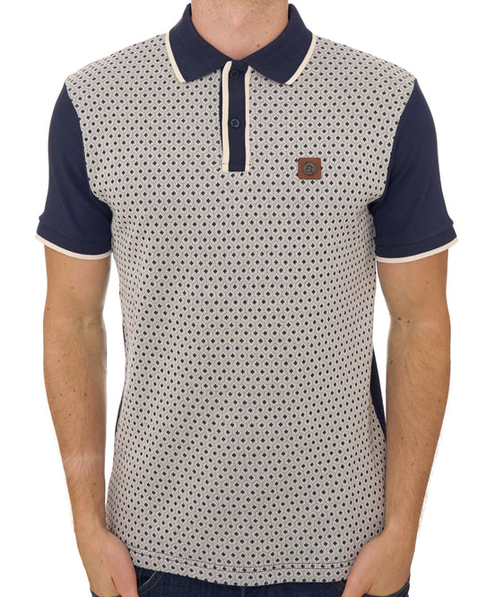 Trojan Trojan Motif Jacquard Panel Polo Navy