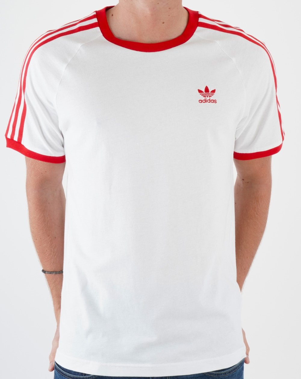 Adidas Originals 3 Stripes T Shirt White/Red