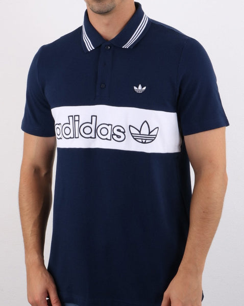Adidas Originals Stripe Polo Shirt Navy