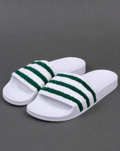 Adidas Premium Towelling Sliders White/Green
