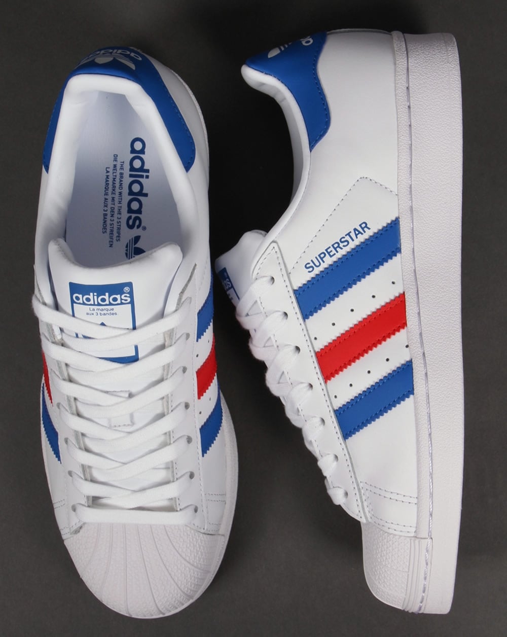 Adidas Superstar Trainers White/Blue/Red