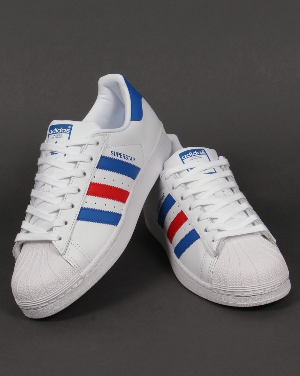 Adidas Superstar Trainers White/Blue/Red
