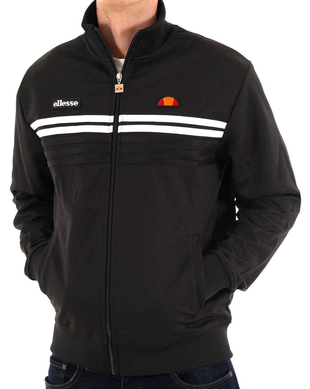 Ellesse 5 Stripe Track Top Black white